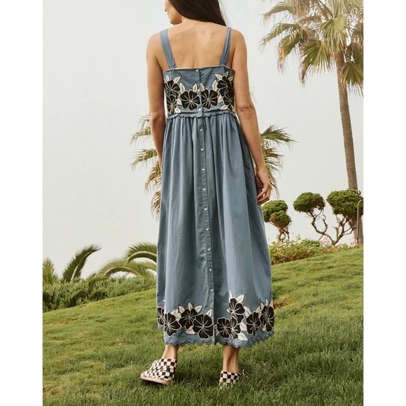 THE GREAT. Embroidered Midi The Applique Floral Horizon Dress - Picture 5 of 7